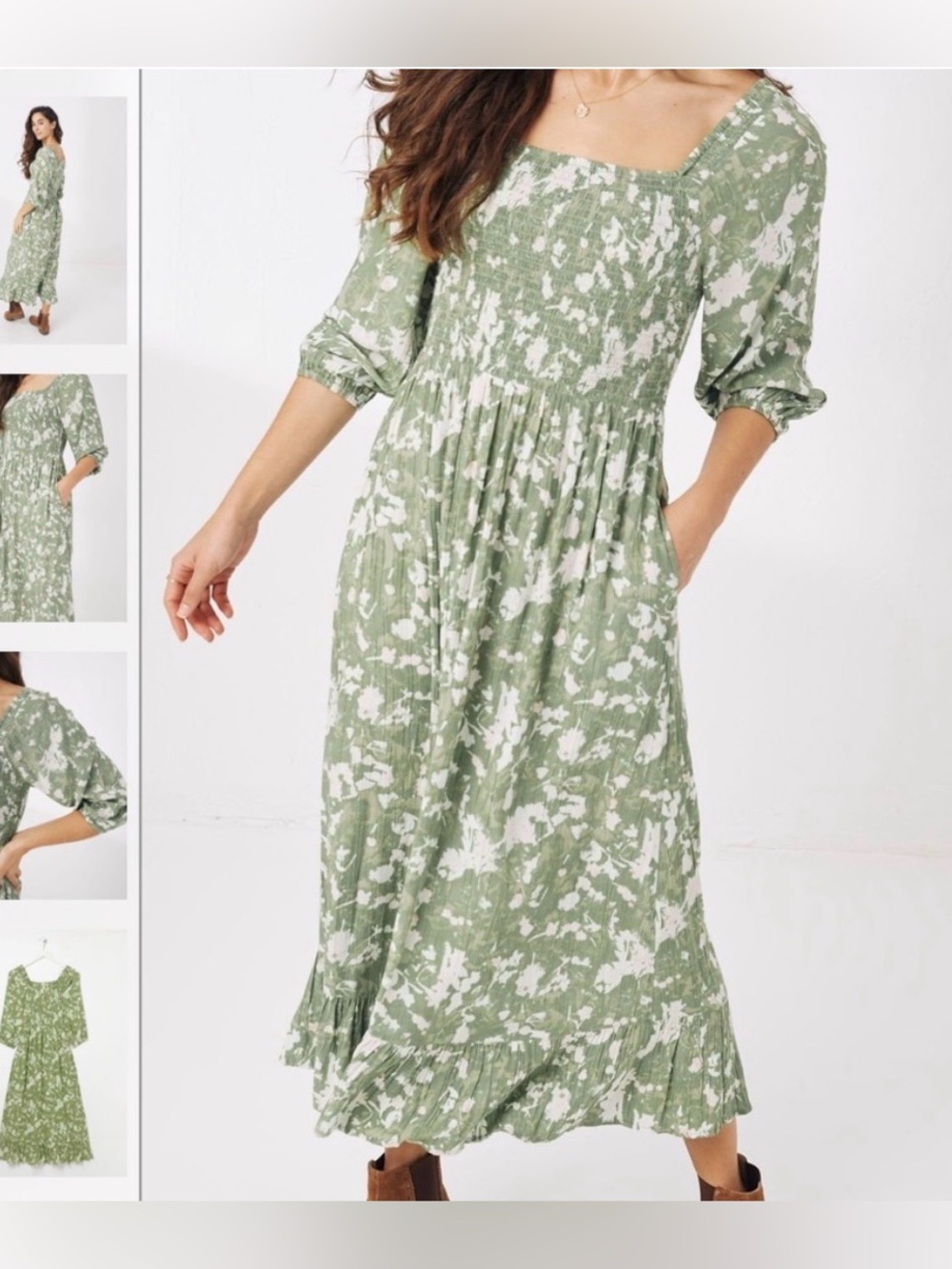 FatFace Green Floral Midi Dress